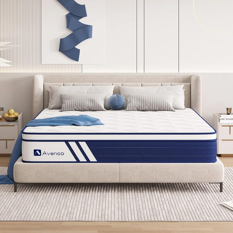 Photo 1 of Avenco King Size Mattress, 12 Inch Hybrid King Mattress in a Box with Memory Foam, Individual Pocket Coils for Pressure Relief and Motion Isolation, Medium Firm King Mattresses
