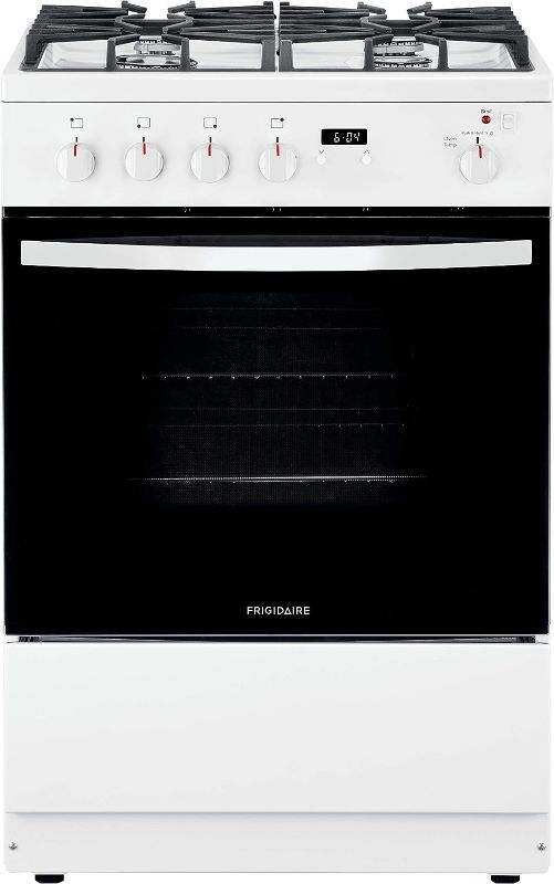 Photo 1 of ***MINOR SCRATCHES ON DOOR, MINOR DAMAGE** Frigidaire 24 in. 1.9 Cu. Ft. Gas Range in White with Continuous Cast Iron Grates, ADA Compliant *READ CLERK NOTES*

