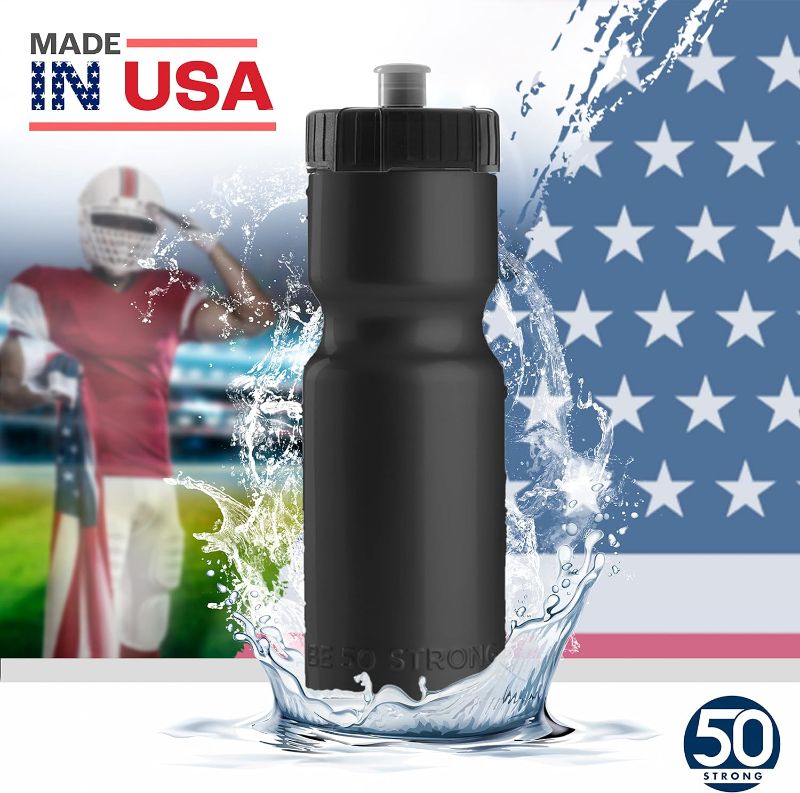 Photo 1 of 50 Strong Sports Squeeze Water Bottle Bulk Pack - 12 Bottles - 22 oz BPA Free Easy Open Push/Pull Cap - Made in USA (Black)