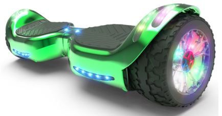 Photo 1 of ALL-TERRAIN ELECTRIC HOVERBOARD SKATEBOARD WITH LED LIGHT, BLUETOOTH AND SPEAKER - CHROME GREEN COLOR
