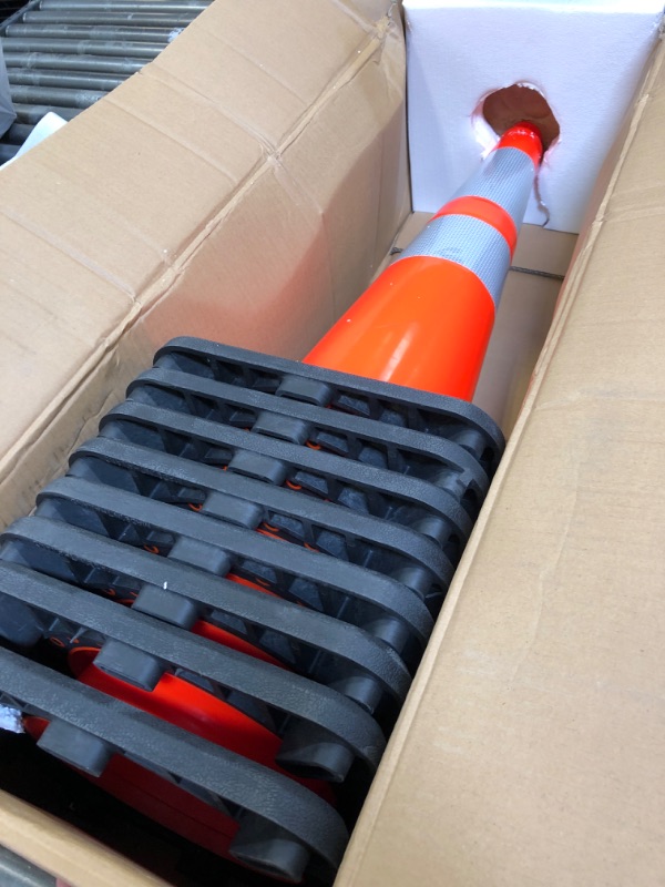 Photo 1 of (8 Cones) BESEA 28” inch Orange PVC Traffic Cones, Black Base Construction Road Parking Cone Structurally Stable Wearproof (28" Height) 01_28"(8 Cones)