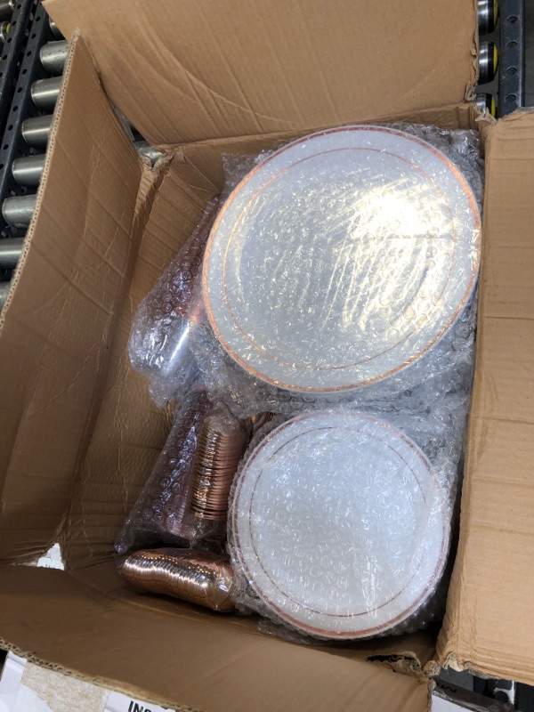 Photo 2 of FOCUSLINE 400 Piece Rose Gold Dinnerware Set 100 Guests, 100 Rose Gold Disposable Plates, 100 Salad Plates, 100 Spoons, 100 Cups- Rose Gold Plates Disposable Party Supplies