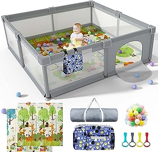 Photo 1 of Baby Playpen 79" X 71", LUTIKIANG Play Yard for Babies and Toddlers with Mat, Safety Extra Large Baby Fence Area, Indoor & Outdoor Kids Activity Play Center with Anti-Slip Suckers and Zipper Gate.
