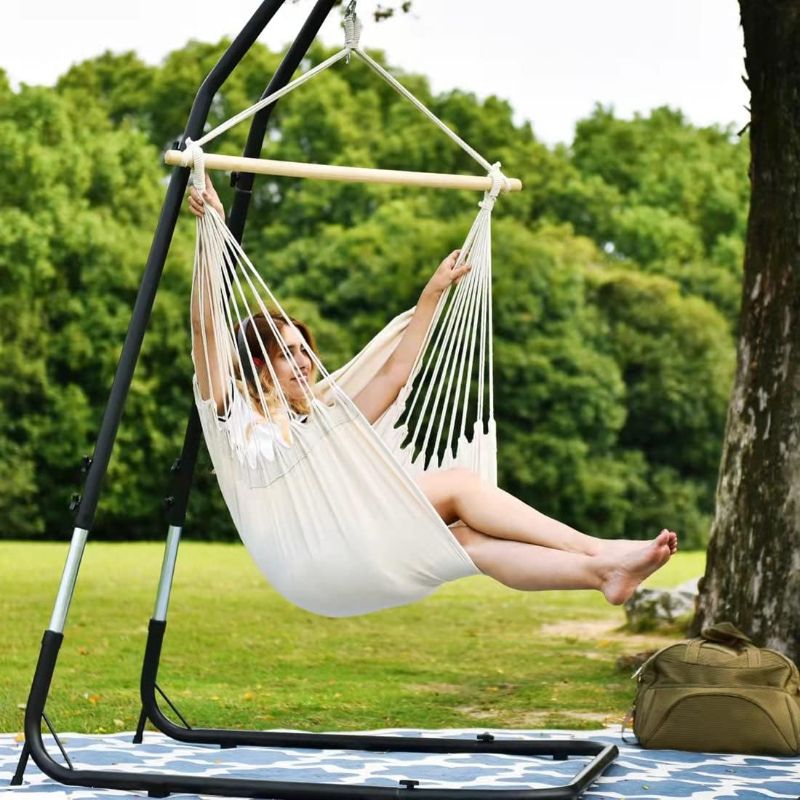 Photo 1 of  Hammocks Hanging Rope Hammock Chair Swing Seat with Two Seat Cushions and Carrying Bag,