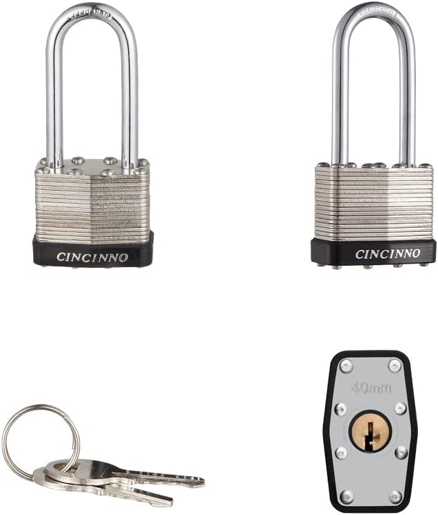 Photo 1 of 3 PACK CINCINNO 40mm Keyed Alike Nickel Plated Laminated Steel Padlock, 1-9/16" Wide Body 2-inch Long Shackle Padlocks with Keys 