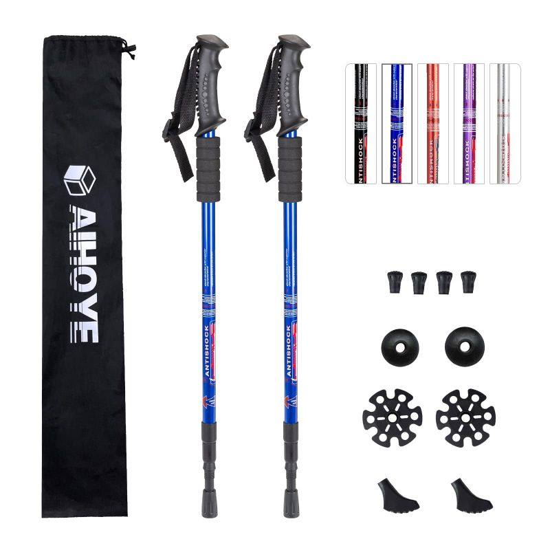 Photo 1 of Aihoye Hiking Trekking Poles, 2 Pack Collapsible,Lightweight, Anti Shock, Hiking or Walking Sticks,Adjustable Hiking Pole for Men and Women blue