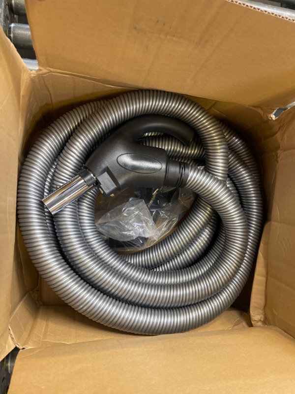 Photo 2 of Cen-Tec Systems Central Vacuum Direct Connect Electric Hose with Flush Handle and Hose Hanger, Silver, 30 Ft. w/ Flush Handle and DC End (97195)