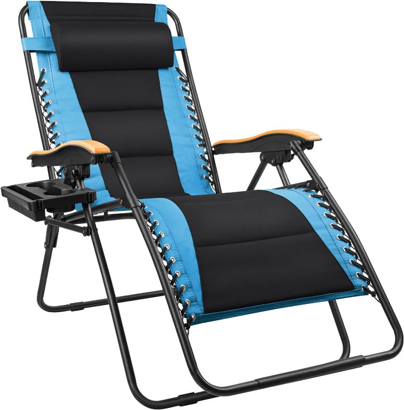 Photo 1 of *DIFFERENT COLOR FROM STOCK PHOTO, BROWN NOT BLUE* FREE SOLDIER Oversized XL Padded Zero Gravity Lounge Chair Adjustable Reclining Folding Chair with Cup Holder 400lb  BROWN 