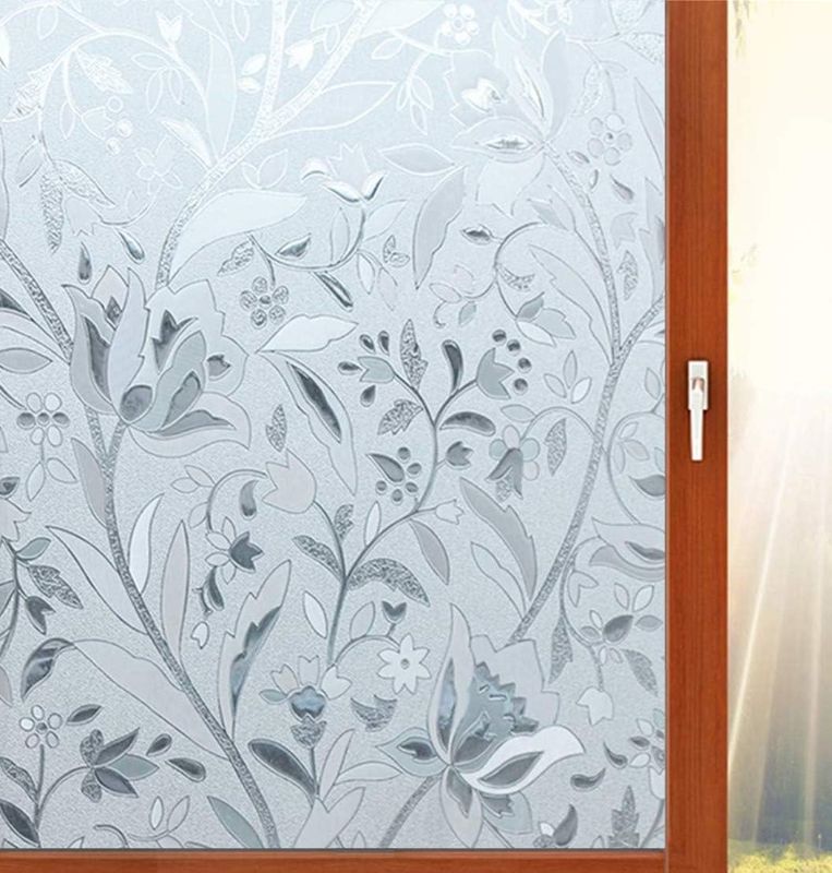 Photo 1 of Aibily Window Privacy Film Window Cling Film, Decorative Flower Vinyl Clings for Window, Static Glass Window Film for Home Kitchen Office(35.4x78.7In.)
