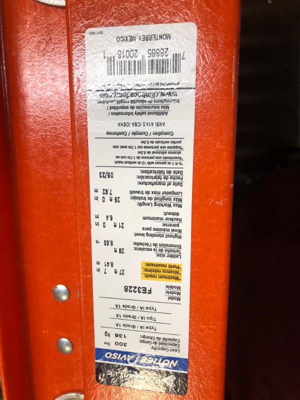 Photo 1 of Louisville Ladder Fiberglass Extension Ladder, 28 feet, 300-pound duty rating, Type IA, FE3228,Orange 28 Feet Ladder