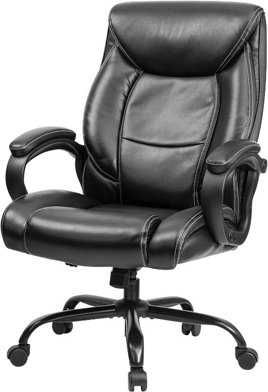 Photo 1 of OUTFINE Heavy Duty Office Chair 400lbs Executive Office Chair Leather Desk Chair Computer Chair with Ergonomic Support Tilting Function Upholstered in Bonded Leather Blcak
