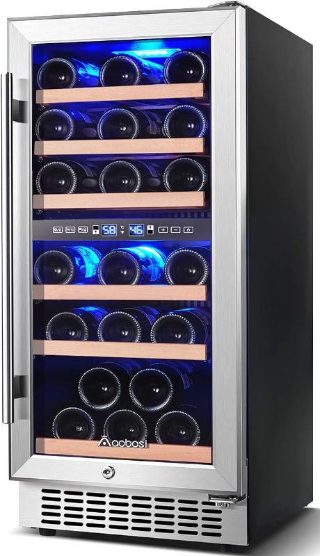 Photo 1 of AAOBOSI Wine Cooler Refrigerator 15 inch Dual Zone Wine Fridge  DENTED 
