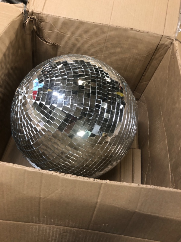 Photo 2 of Jumbo Disco Ball 16 Inch Glass Mirror Ball for Disco Party, Jumbo Mirror Ball with Hanging Ring Rotating Mirror Ball for DJ Club Bar Stage Props Home Wedding Holiday Christmas Party Decoration