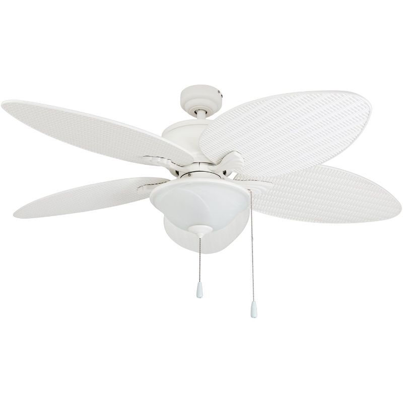 Photo 1 of Prominence Home Solana, 52 Inch Tropical Indoor Outdoor Ceiling Fan with Light, Pull Chain, Three Mounting Options, Weather Resistant Palm Leaf Blades - 80018-01 (White)