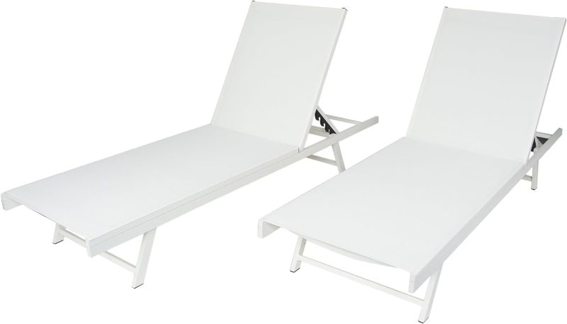 Photo 1 of Christopher Knight Home Salton Outdoor Aluminum and Mesh Chaise Lounge Set, 2-Pcs Set, White / White
