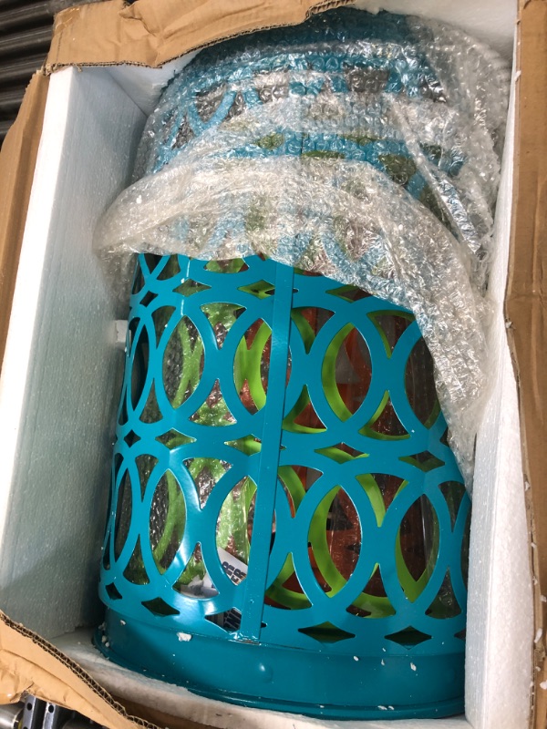 Photo 2 of Deco 79 Metal Indoor Outdoor Nesting Accent Table with Carved Trellis Design, Set of 3 22", 18", 15"H, Multi Colored Green/Blue/Orange Looped