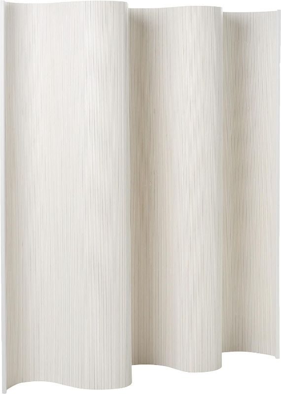 Photo 1 of 6 ft. Tall Bamboo Wave Screen - Rustic White