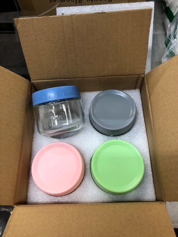 Photo 3 of 4 Pack Mason Jars 10 oz with Lids, Glass Jar with Screw Lid and Graduation Marks, Glass Jars with Airtight Lids for Overnight Oats, Pickles, Salad, Spice, Candy, Jam, Seasoning, Meal Prep Containers, Small Glass Containers Blue, Gray, Light Green, Pink?10