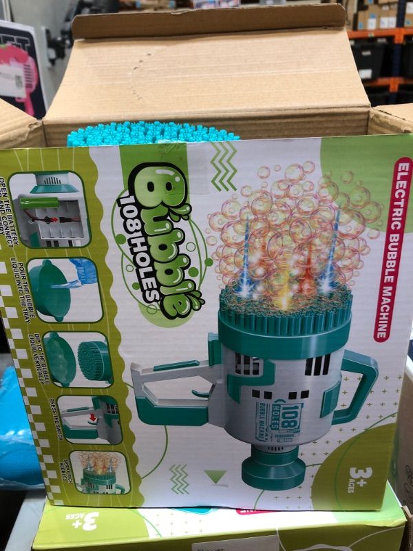Photo 1 of Bubble Gun - 108 Holes Bubble Machine Gun, 2023 Upgraded, Bubble Blower with Colorful Lights, Summer Toys for Toddlers Kids Adults Summer Party Favors Outdoor Pool Toys (Green)
