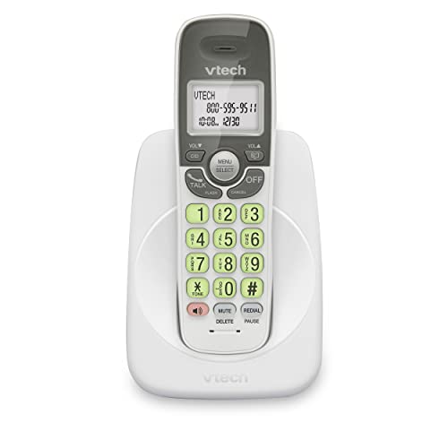 Photo 1 of VTech VG101 DECT 6.0 Cordless Phone for Home, Blue-White Backlit Display, Backlit Big Buttons, Full Duplex Speakerphone, Caller ID/Call Waiting, Easy Wall Mount, Reliable 1000 ft Range (White/Grey) Caller ID White