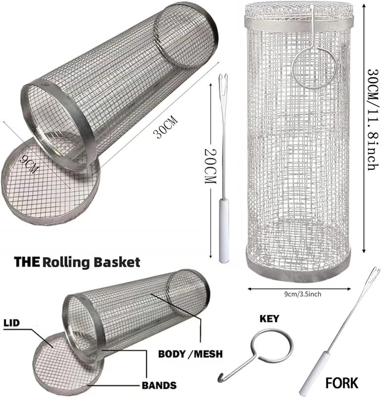 Photo 1 of 2 PC BBQ ROLLER GRILL BASKET 