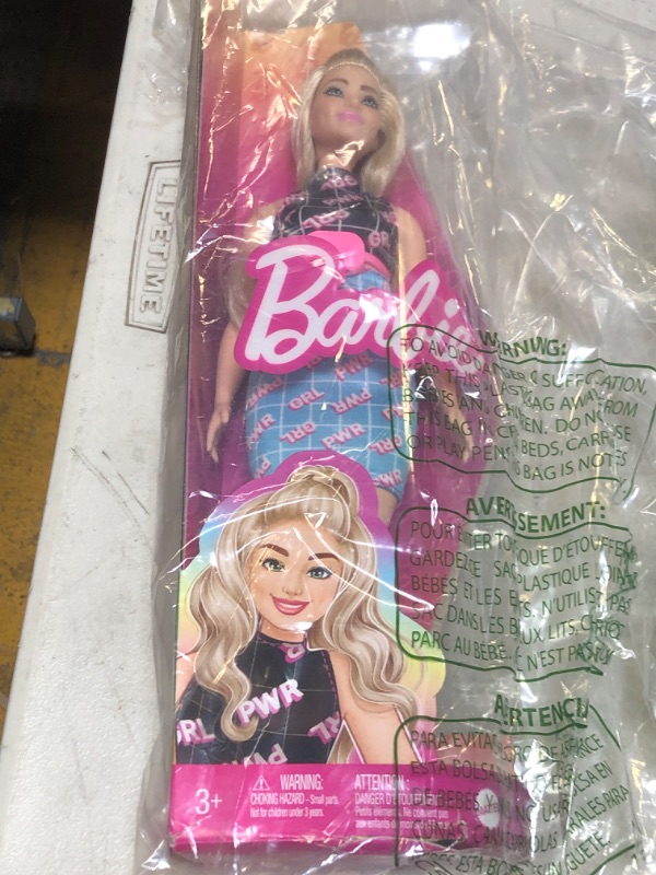 Photo 2 of Barbie Doll, Kids Toys, Blonde with Curvy Body Type, Fashionistas, Girl Power-Print Outfit, Clothes and Accessories