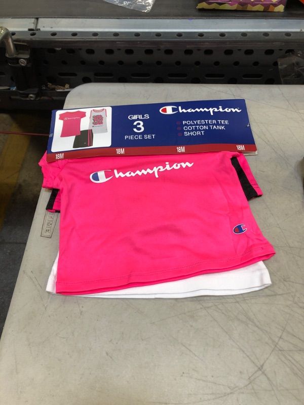 Photo 2 of Champion Girl S 3 Piece Polyester Tee Cotton Tank & Short Set (Knockout Pink/White/Black 18M)
