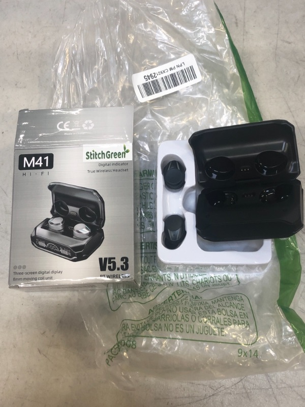 Photo 2 of StitchGreen M41 Bluetooth 5.3 True Wireless Earbuds, Environment Noise Cancelling Earbuds with Charging Case, IPX7 Waterproof TWS Earphones, Long Battery 180Hrs Built in 4 Mics Headset iPhone (Black)