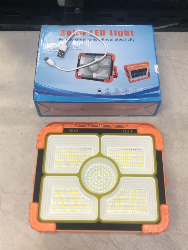 Photo 2 of 100W LED Solar Work Light, 466 LED 10000LM Magnetic Worklight with 5 Modes, 12000mAh Battary Rechargeable, IP66 Waterproof Portable Solar Power Outdoor Working Light for Emergency, Repair, Camping