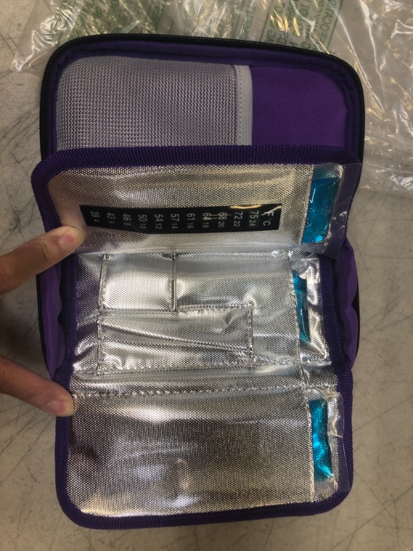 Photo 2 of CHILDHOOD Waterproof Insulin Cooler Travel Case Temperature Display Medication Insulated Cooling Bag with 3 Ice Packs (Purple)