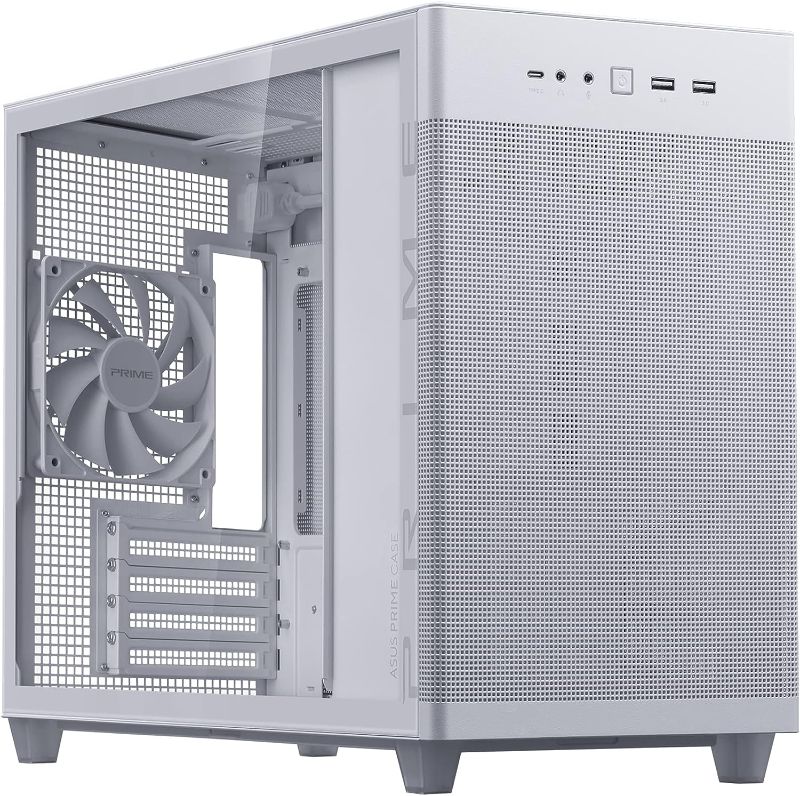 Photo 1 of ASUS Prime AP201 33-Liter MicroATX White case with Tool-Free Side Panels and a Quasi-Filter mesh, with Support for 360 mm Coolers, Graphics Cards up to 338 mm Long, and Standard ATX PSUs