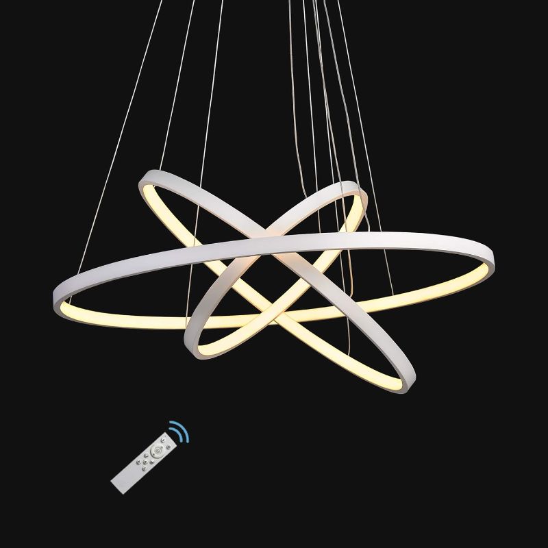 Photo 1 of DEARLAN Modern LED Chandelier Lighting Dimmable Ceiling Dining Room Chandeliers Contemporary Living Room Hanging Light Fixtures 3 Ring Foyer Bedroom Pendant Lights Warm White Black Black 25.59"