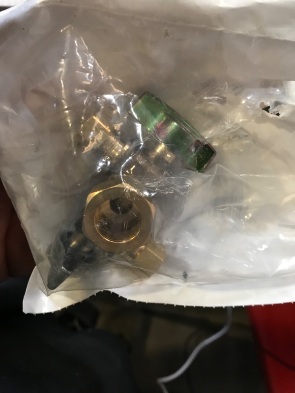 Photo 1 of 1/2 in. Nominal Comp Inlet x 3/8 in. OD Comp x 3/8 in. OD Comp Dual Outlet Dual Shut-Off 1/4-Turn Angle Ball Valve