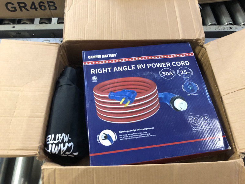 Photo 2 of 50 Amp 25 FT RV/Generator Cord with 135 Degree Locking Connector, NEMA 14-50P to SS2-50R with LED Power Indicator, ETL Listed, for RV, Camper, and Generator to House, Come with Storage Kit
