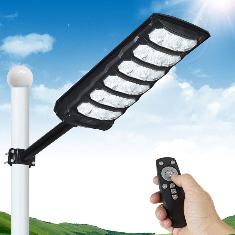 Photo 1 of 800W Led Solar Street Light Outdoor, 50000LM IP65 Waterproof Solar Security Flood Lights Motion Sensor with Remote Control & Arm Bracket, Dusk to Dawn Solar LED Light Lamp for Garden Yard Parking Lot