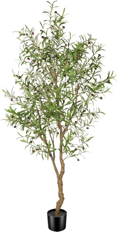 Photo 1 of 7ft Faux Olive Tree - Fake Potted Olive Silk Tree with Planter Natural Olive Branches and Realistic Leaves Artificial Tree for Home