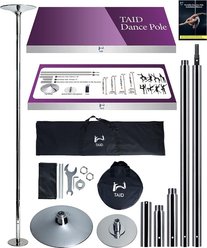 Photo 1 of TAID Pole Dance for Fitness, Self Expression, and Confidence Pole Dancing Kit: Spinning Dance Pole and Mount for Home, Bedroom, Club – Extendable, Adjustable, Removable, Portable Heavy Duty
