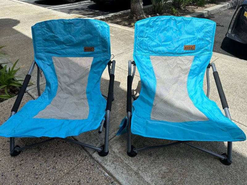 Photo 1 of 2-Pack Folding Low Seat Soft Arm Beach Bag Chair with Carry Bag Steel 
