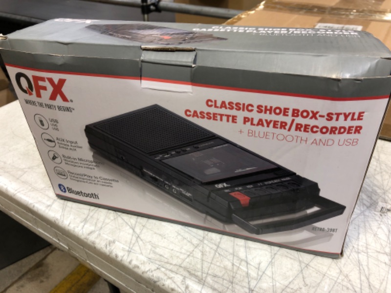 Photo 3 of QFX RETRO-39 Portable Shoebox Tape Recorder, Analog Cassette Tape Deck with USB 2.0, Built-in Microphone, and a 3.5" Bluetooth Speaker,