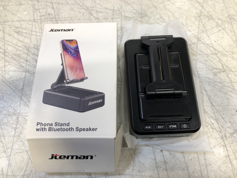 Photo 1 of Cell Phone Stand with Wireless Bluetooth Speaker and Anti-Slip Base HD Surround Sound Perfect for Home and Outdoors with Bluetooth Speaker for Desk Compatible with iPhone/ipad/Samsung Galaxy Black