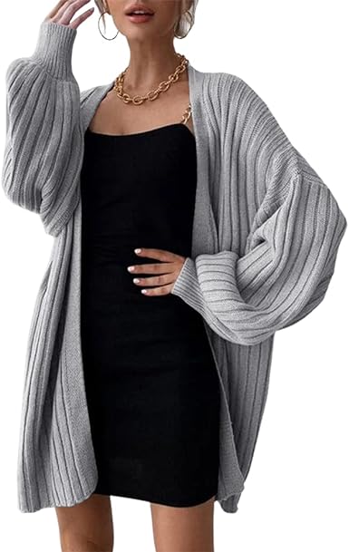 Photo 1 of Bwogeeya Womens Sweater Outerwear Open Front Rib-Knit Cardigan Drop Shoulder Long Cardigans
