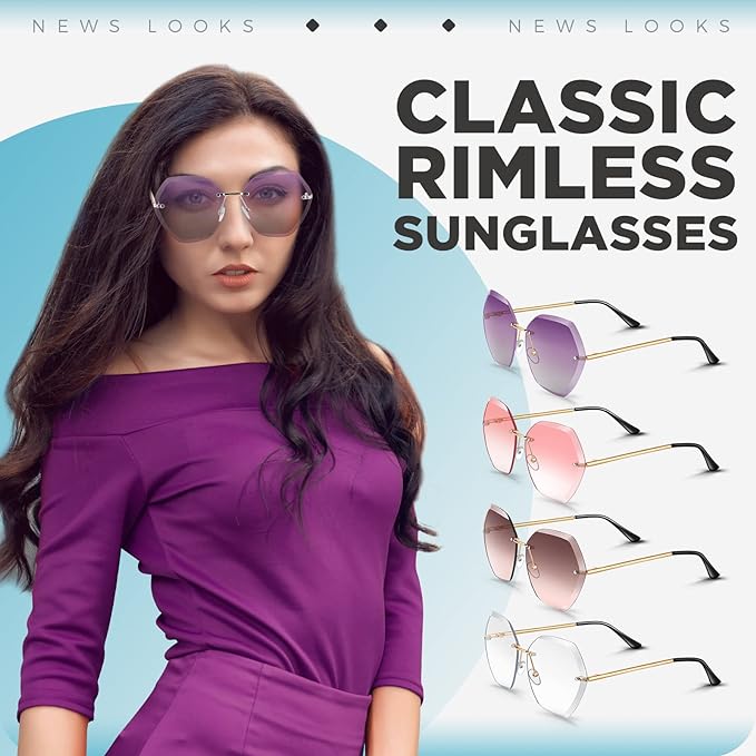 Photo 1 of Xuhal 20 Pcs Rimless Sunglasses for Women Diamond Cutting Lens Sun Glasses Oversized Sunglasses Disco Sunglasses
