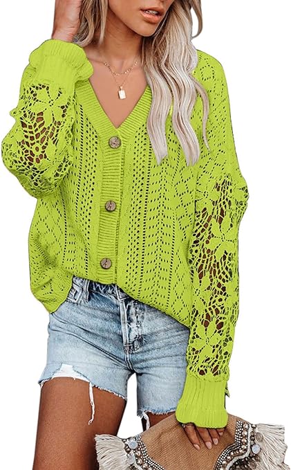 Photo 1 of AlvaQ Womens Lightweight Lace Crochet Cardigan Sweater Kimonos Casual Oversized Open Front Button Down Knit Outwear
SIZE M 