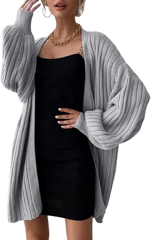 Photo 1 of Bwogeeya Womens Sweater Outerwear Open Front Rib-Knit Cardigan Drop Shoulder Long Cardigans
