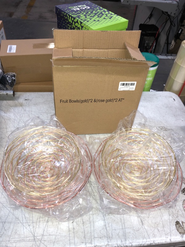 Photo 2 of AITEE Fruit Basket Bowls, Metal Wave Wire Fruit Basket,Fruit Bowls Combination 4 Packs,Modern Decorative Fruit Basket Holder Storage Stand for Kitchen Home Gold and Rose Gold and Rose Gold 1(4 pack?