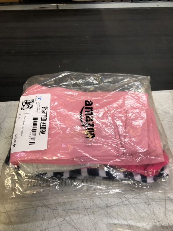 Photo 1 of Amazon Essentials Girls and Toddlers' Cropped Capri Leggings (Previously Spotted Zebra), Multipacks 4 Grey/Navy Stripe/Light Pink/Rose Flowers 3T