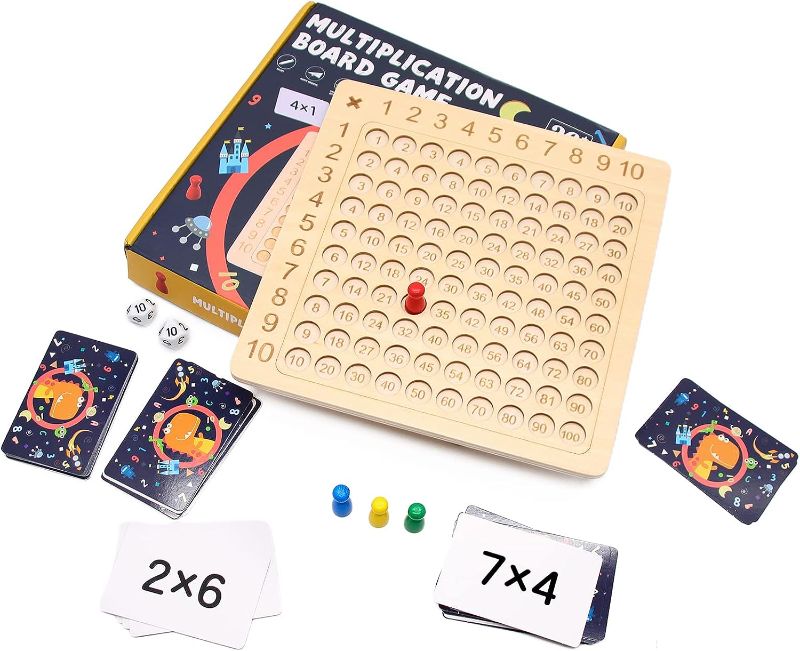 Photo 1 of Wooden Montessori Multiplication Board Games, Wooden Math Multiplication Board Educational Multiplication Board Game, Montessori Children Counting Toy for Toddlers Kids Preschool Gifts
