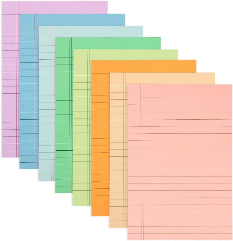 Photo 1 of 8 Pack Lined Sticky Notes, 8 Colors Self Sticky Notes Pad, Wide Ruled 4X6 Inches Lined Writing Sticky Pads for Office, Home, School, 45 Sheets/pad
