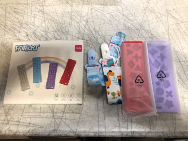 Photo 1 of FATEORT 2-Pack Silicone Baby Teething Toys, Teething Toys for Babies 6-12 Months, Remote Control Shape Teething Toys, Boys Girls Baby Chew Toys, Relief Baby Teething Gum Discomfort Christmas Gifts Red and purple
