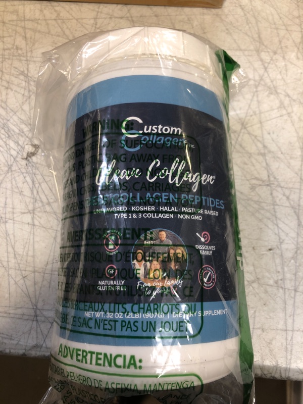 Photo 1 of Collagen Peptides Powder 2lb (32oz) Jar - Clean Collagen® - Unflavored, Grass Fed, Paleo, Non GMO, Kosher - Highly Soluble Protein Unflavored 2 Pound (Pack of 1)